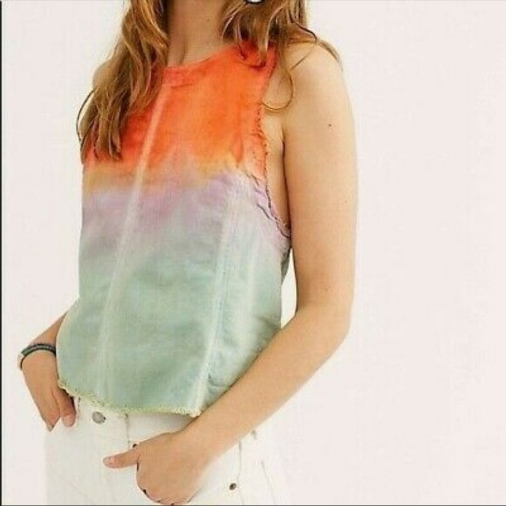 Free People We The‎ Free Call On Me Dip-Dye Ombre 100% Cotton Denim Tank Top